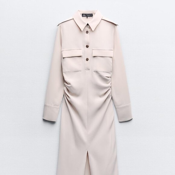 Zara DRAPED WAIST MIDI DRESS - Picture 6 of 9